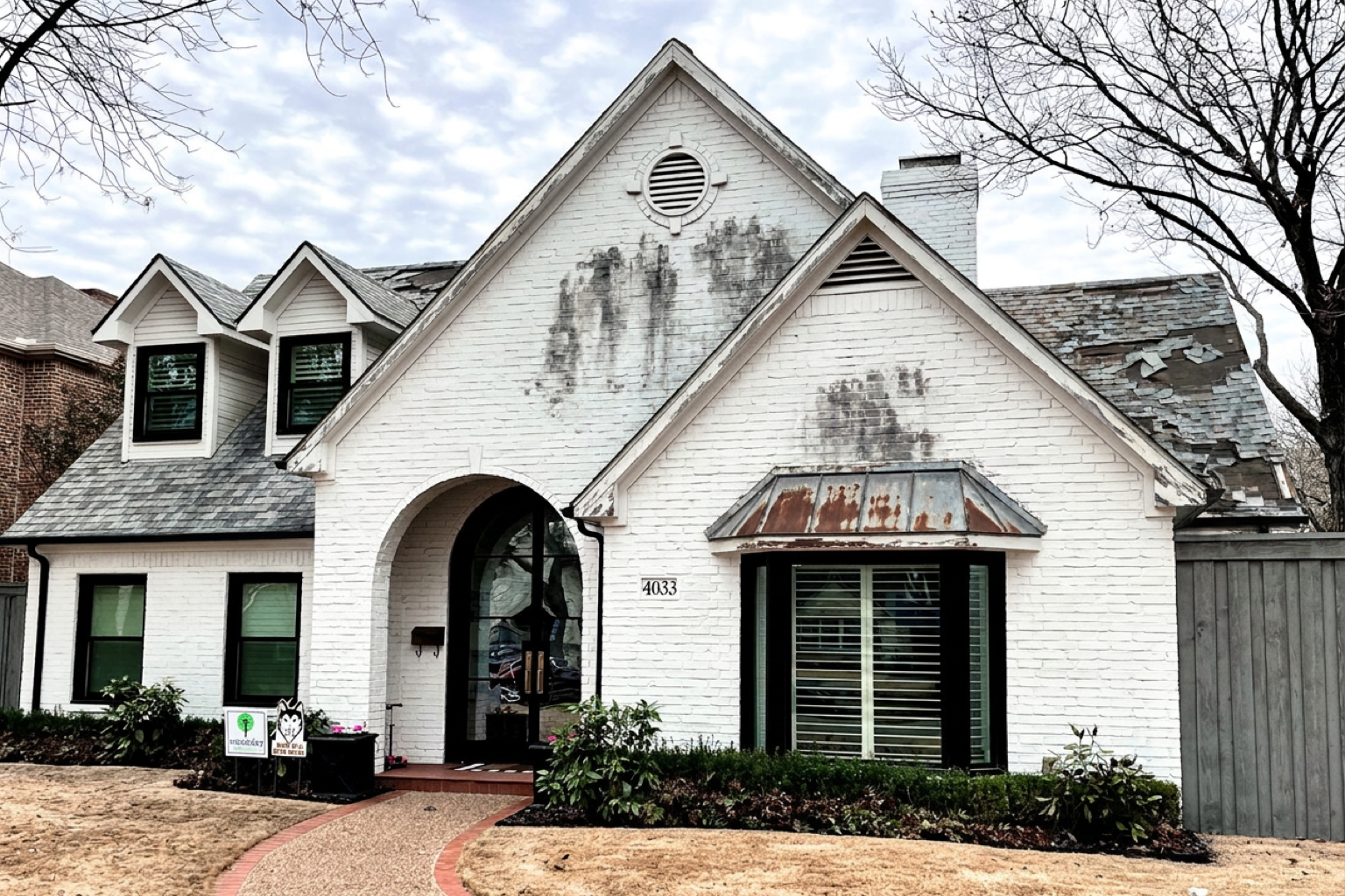 Illustration: simulated storm damage on this roof